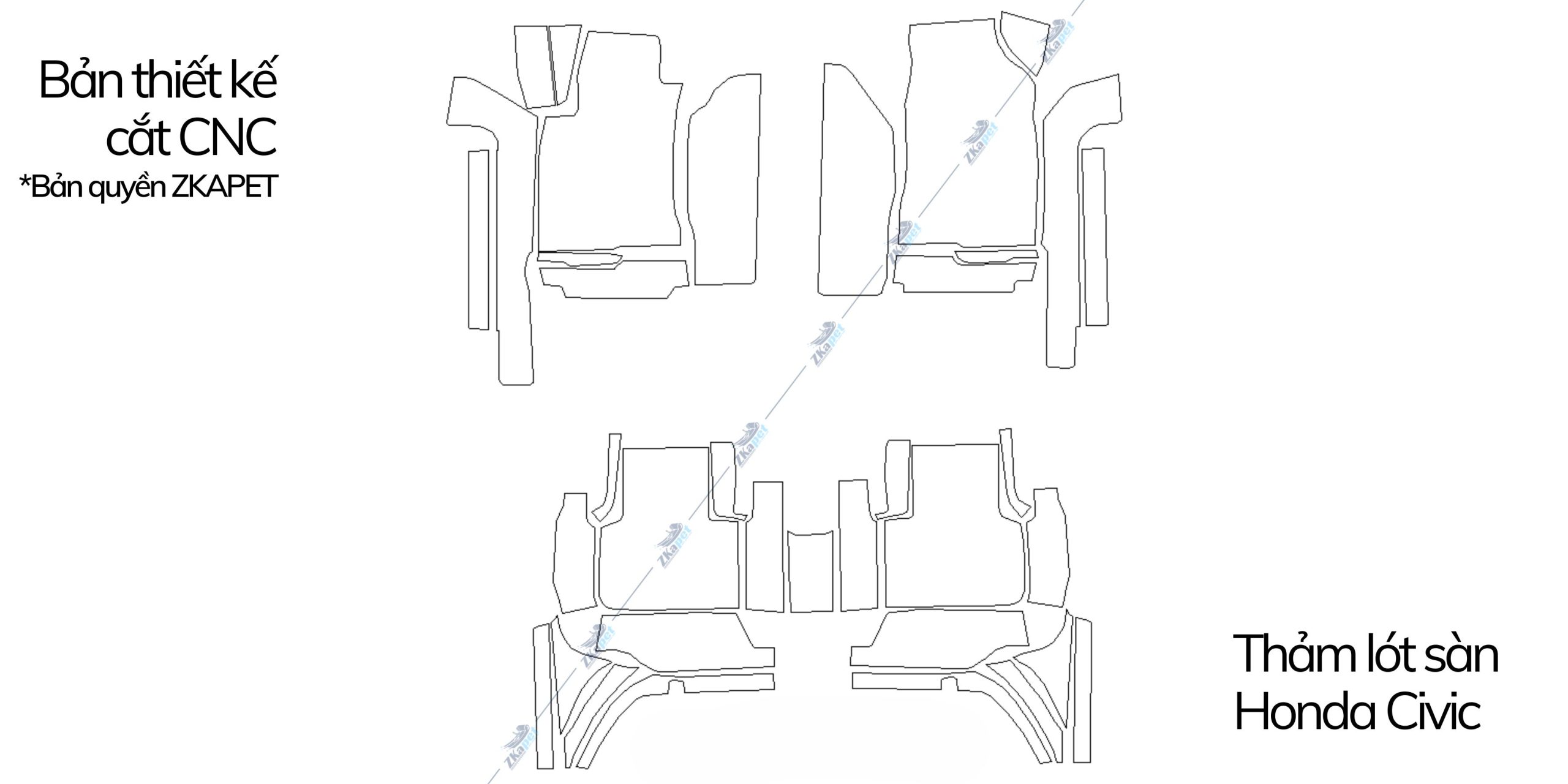 bản thiết kế thảm lót sàn 6D Honda Civic cắt CNC