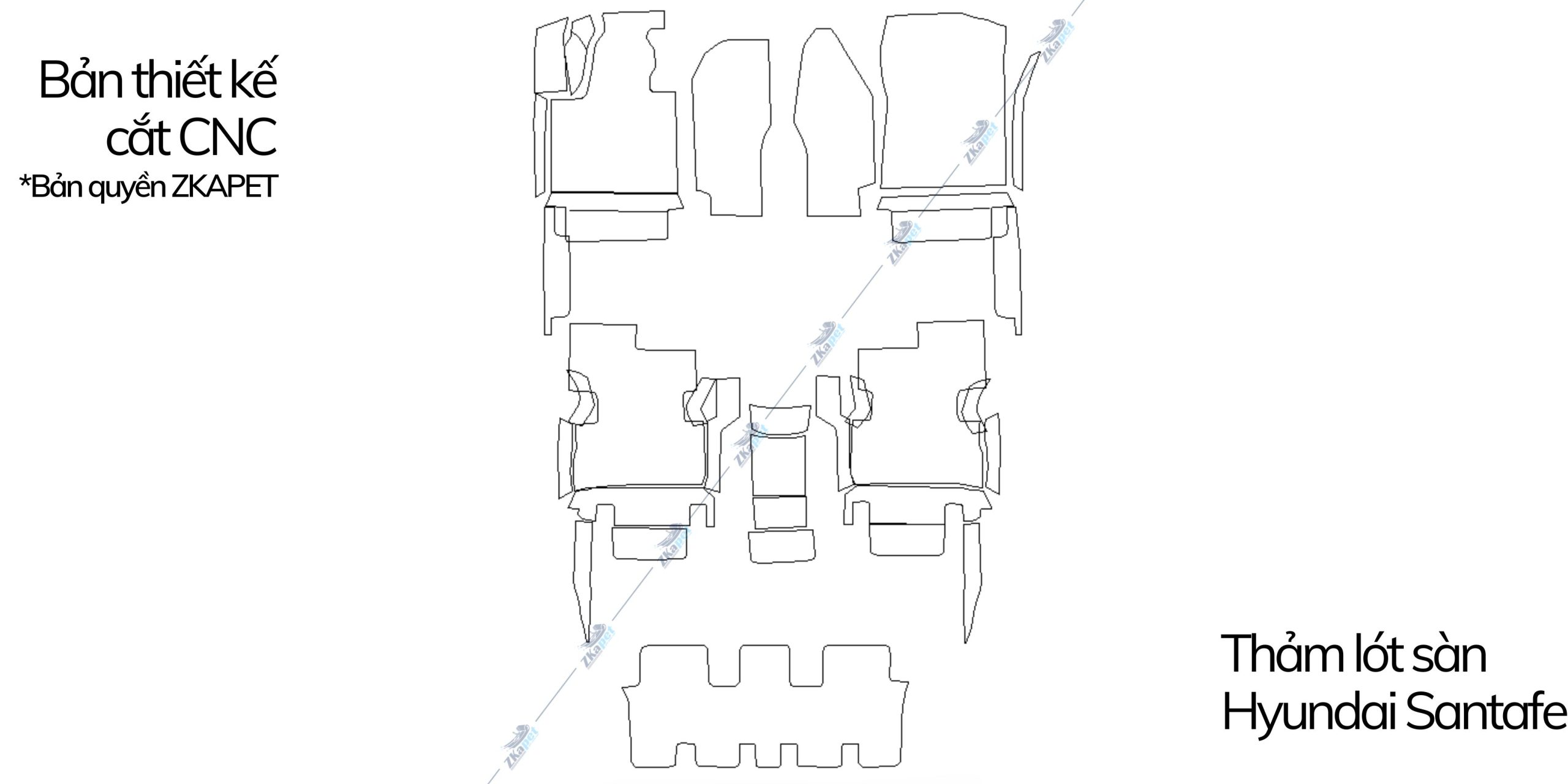 bản thiết kế thảm lót sàn 6D Hyundai Santafe cắt CNC