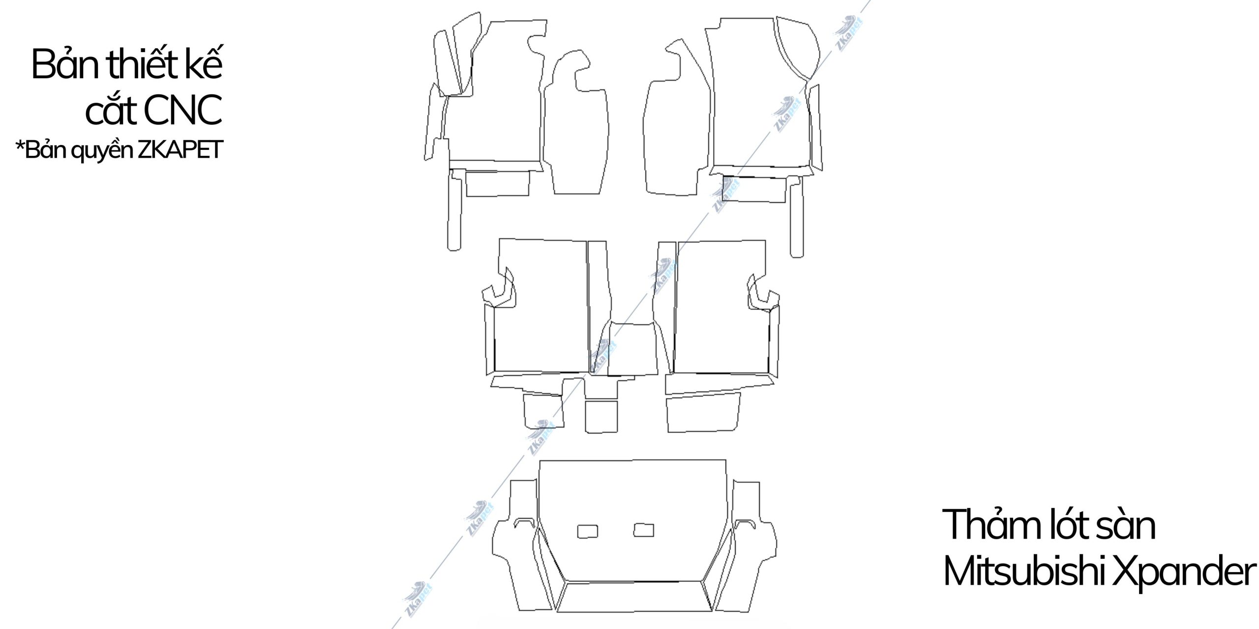 bản thiết kế thảm lót sàn 6D Mitsubishi Xpander cắt CNC